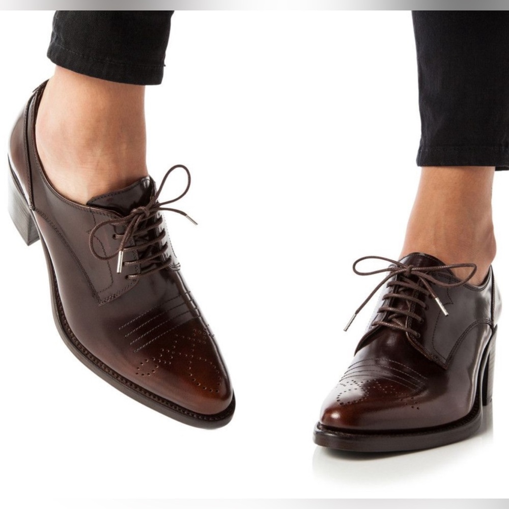 Office of Angela Scott Miss Button heels in Mahogany! Size 39.5